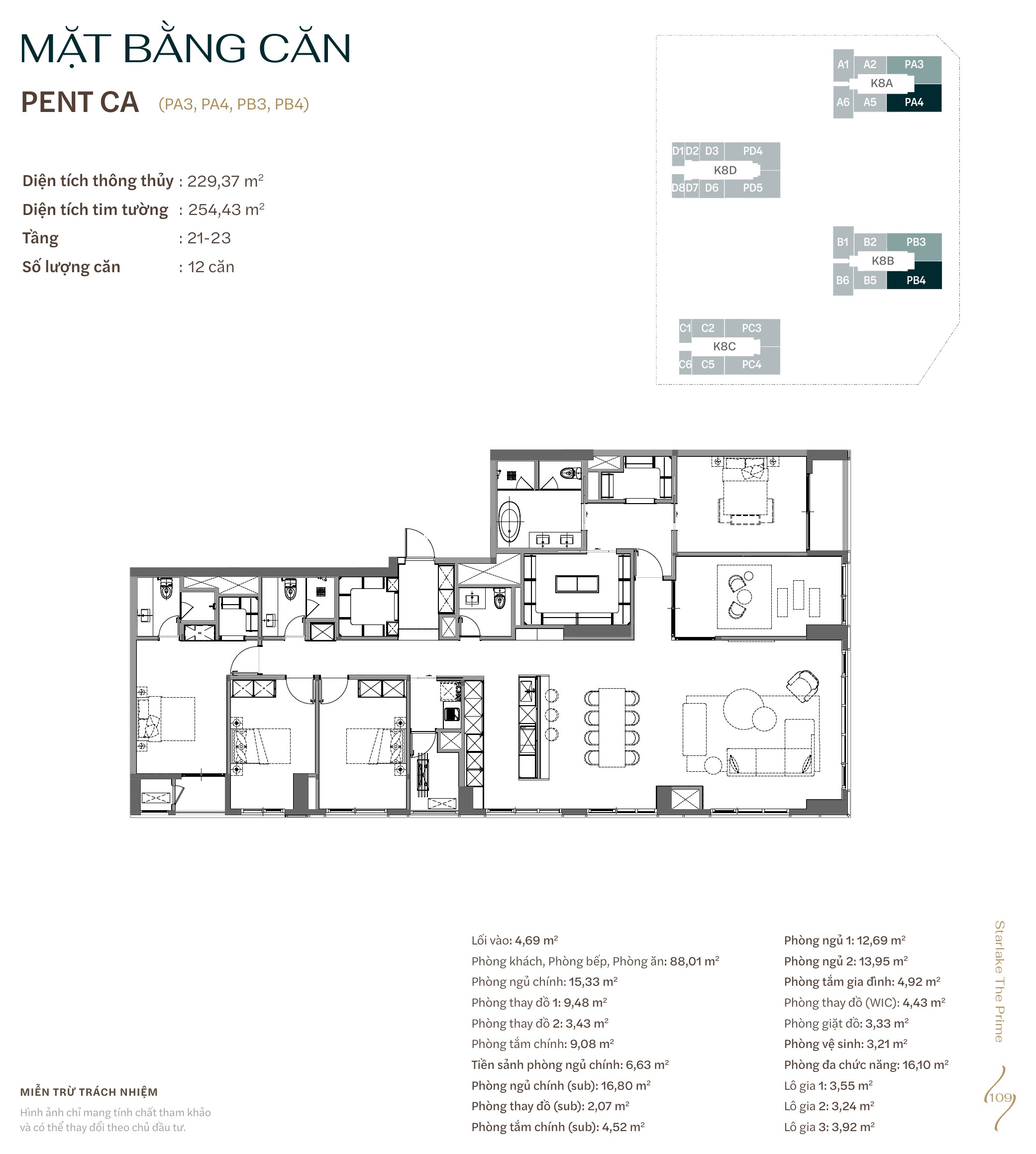 Mặt bằng căn hộ Penthouse · PENT CA — Starlake The Prime K8CT1