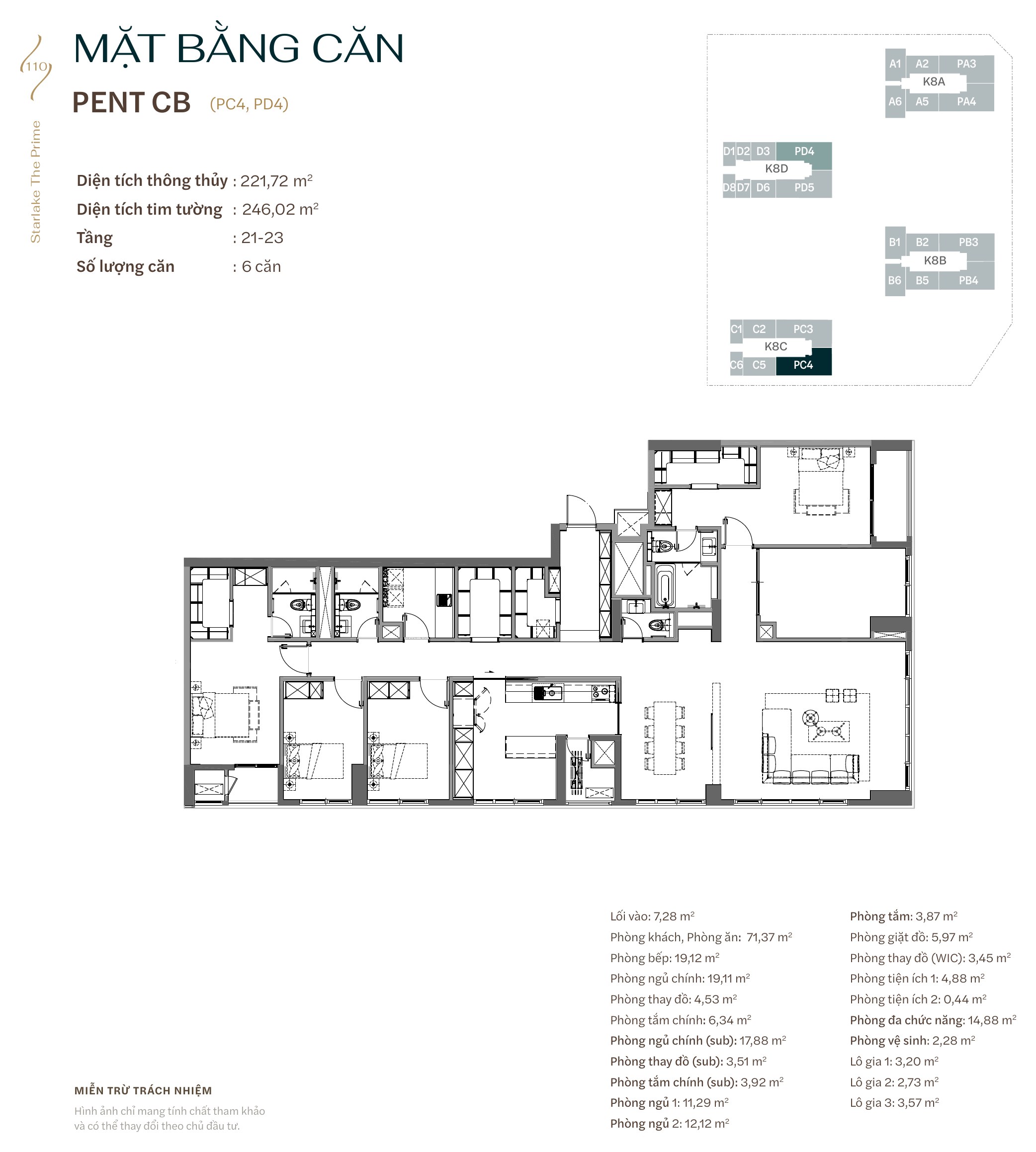 Mặt bằng căn hộ Penthouse · PENT CB — Starlake The Prime K8CT1
