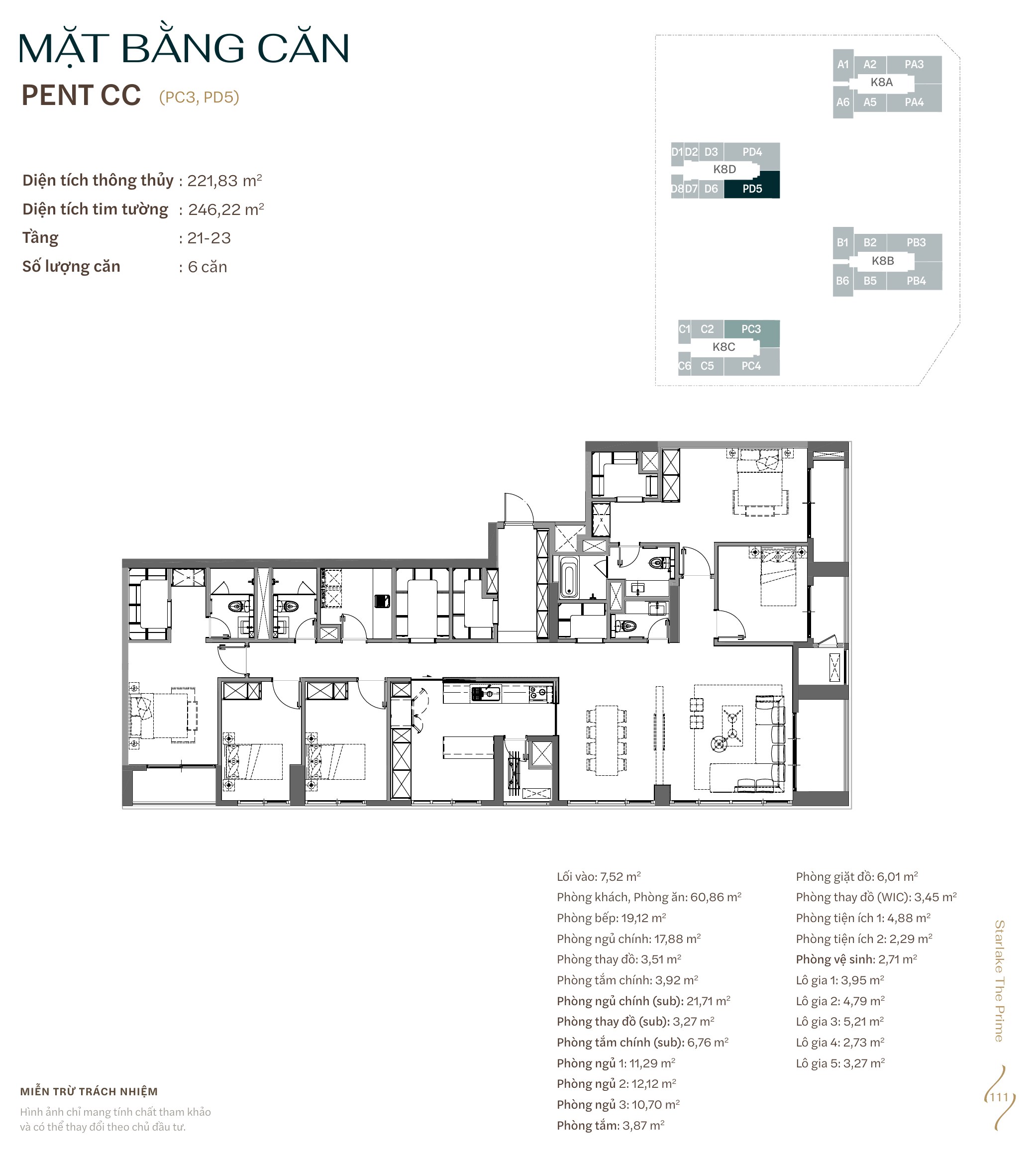 Mặt bằng căn hộ Penthouse · PENT CC — Starlake The Prime K8CT1